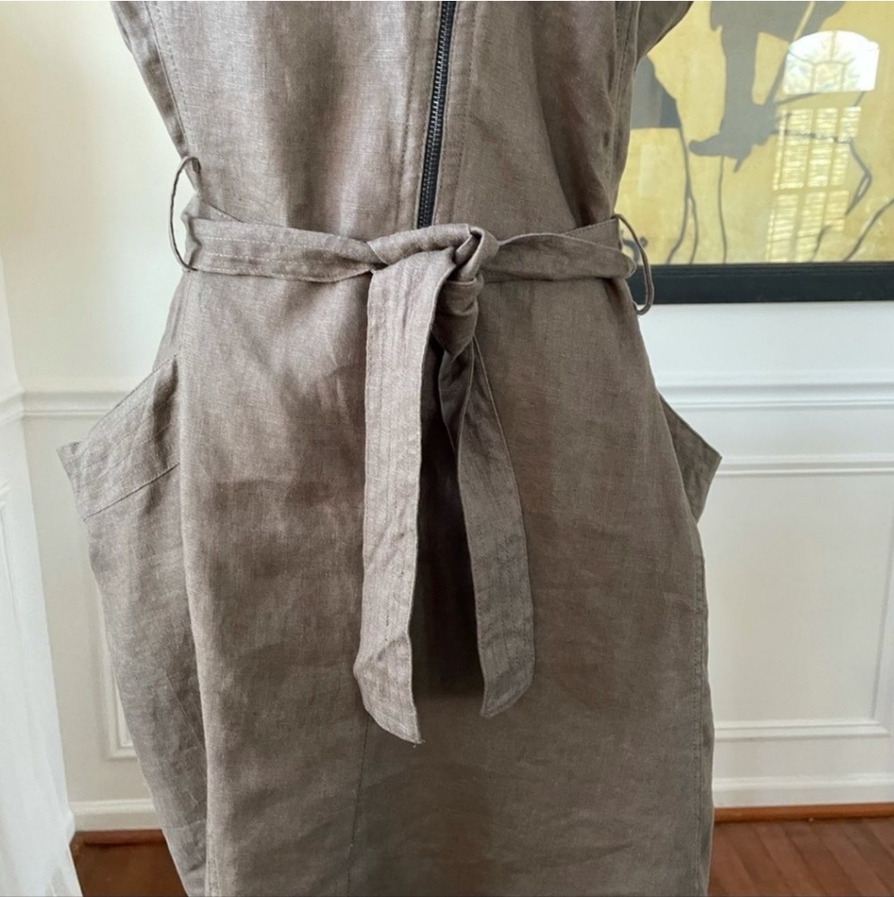 Animale Mocha Linen Asymmetrical Zip Sheath Dress Bucket Pockets 8 modern - Picture 3 of 13